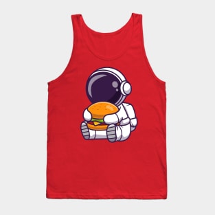 Cute Astronaut Eating Burger Cartoon Tank Top